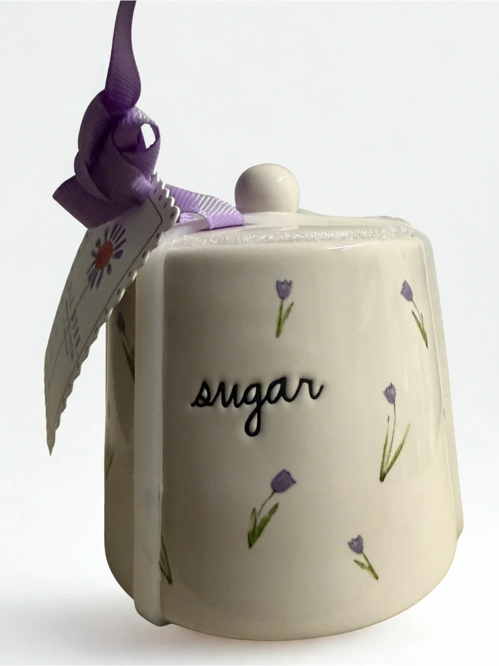 Rae Dunn Cream Sugar Jar with Purple Floral Accents